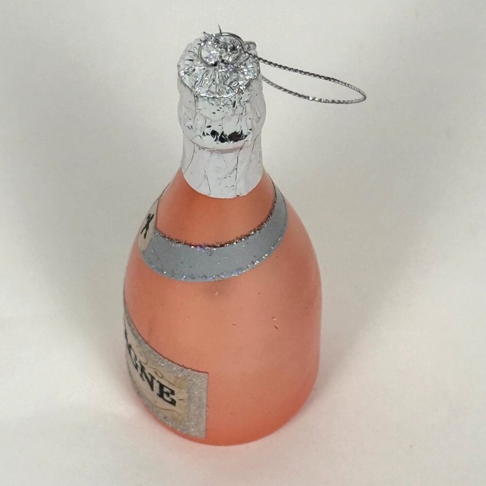 Pink Champagne Bottle Blown Glass Christmas Ornament - Picture 2 of 5